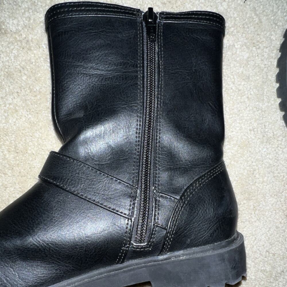 Lands' End Girls Black Buckle Zip Mid-Calf Bootie Round Toe Flat Heel 4M - Picture 8 of 8